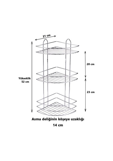 3 Katlı Krom Yapışkanlı Banyo Köşeliği Düzenleyici, Şampuanlık, Paslanmaz  Metal Köşelik Duş Rafı - EK-03
