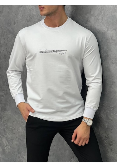Modefendi Yarım Oversize Yazı Detaylı Sweat Beyaz
