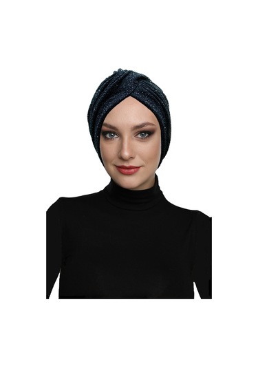 Çapraz Fukuro Simli Astarlı Siyah-gümüş Hazır Türban Tesettür Abiye Bone Siyah - Gümüş