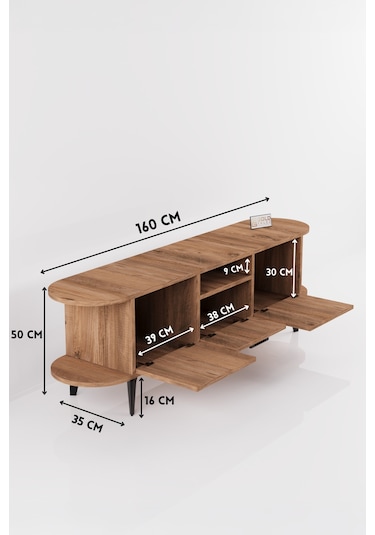 Tv Sehpası 160 Cm Modern 3 Kapaklı Tv Sehpa Çok Amaçlı Konsol Ünitesi Mira Siyah