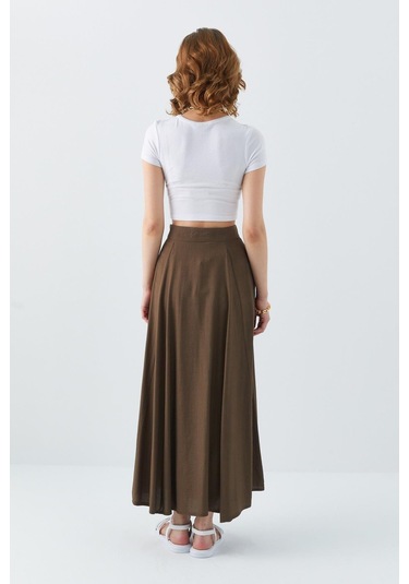 4631 Kadın Parçalı Kloş Etek Haki Haki