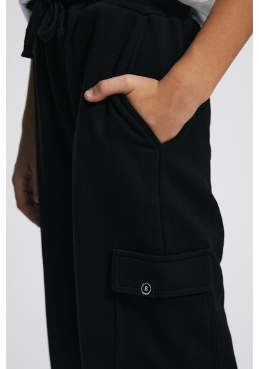 Kids Boy Kargo Cepli Loose Fit Siyah Jogger Siyah