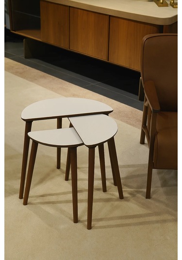 Roma 3'lü Zigon Sehpa %100 Mdf Yarım Ay Beyaz