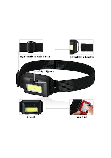 Mercampoutdoor Katlanabilir Piknik Sehpası 50x40x40 Cm + Kafa Bantlı Led Işık Ayarlanabilir Kafa Lambası Siyah