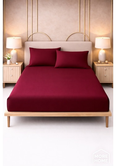 More Home Tek Kişilik Lastikli Çarşaf Seti + Yastık Kılıfı Bordo