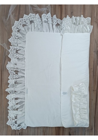 Dantelli Bebek Battaniyesi %100 Pamuklu Doğal Organik Uyku Kundağı Hediyelik Yenidoğan Mevlütlük Ekru