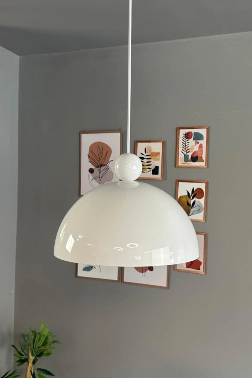 Yimpi Avize Tekli Beyaz Boncuk Başlık Sarkıt Salon Kuaför Cafe Dekoratif Aydınlatma Pastane Beyaz