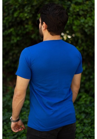 Erkek Mavi Çizgi Baskılı Normal Kesim Bisiklet Yaka Erkek Tişört 22etshmros 001