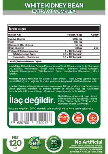 White Kidney Bean Beyaz Fasülye içeren Gıda Takviyesi 30 Şase