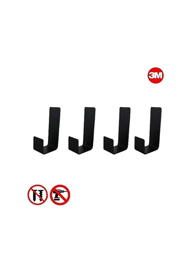 Yapışkanlı Askılık Kapı Arkası Bornoz Askılığı Yapışkanlı Mutfak Banyo Askılığı Havlu Askılığı Elbise Askılığı 4'lü Set 3m Yapışkanlı Tasarım Siyah