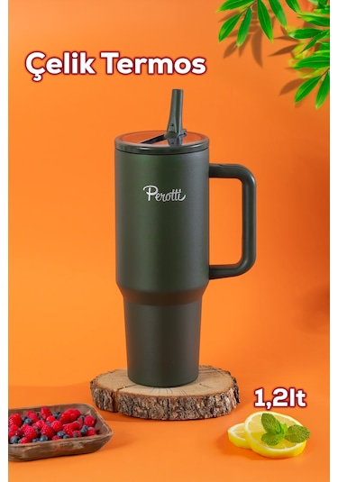 Perotti 17238-3 Colte V2 Paslanmaz Çelik Sporcu Termos Bardak Matara Yeşil 1,2 Lt Yeşil