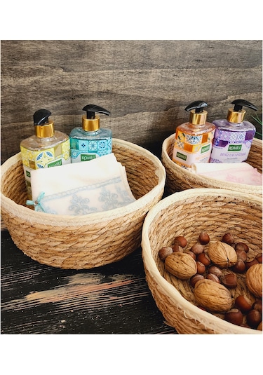 Nergis Hasır 3 Lü Sepet Saklama Kutusu Sepet Takımı Krem