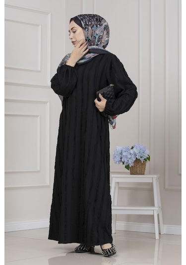 Fırfır Detaylı Rüya Elbise-siyah-5473 Siyah
