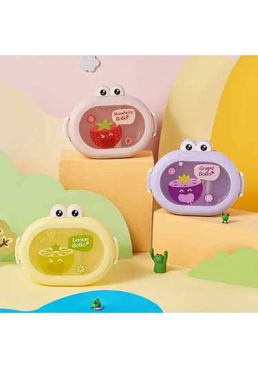 Karikatür Öğle Yemeği Kutusu, Okulda Gençler Ve Çocuklar İçin Taşınabilir 2 Bölmeli Saklama Kabı Sarı