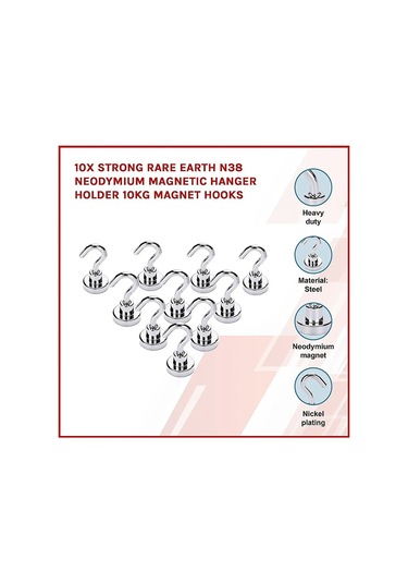 Moveevo Güçlü 10 Adet Neodim Mıknatıslı Askı - 8kg Taşıma Kapasiteli, Paslanmaz 112 Karakter Gümüş