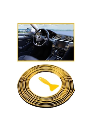 Buffer Gold Araba Oto Trim Dekorasyon Şeridi Kauçuk Elastik Kolay Kurulum 5 Metre Şerit Bant