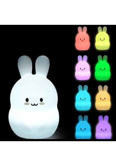 Suofeng Tavşan Şekilli Gece Lambası - Çocuklar İçin Güvenli Silikon Dokunmatik Usb Şarjlı Taşınabilir Yatak Başı Bebek Odası Hediyelik Beyaz