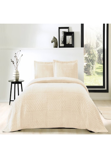Taç Alvin Yatak Örtüsü Seti, Çift Kişilik Bej