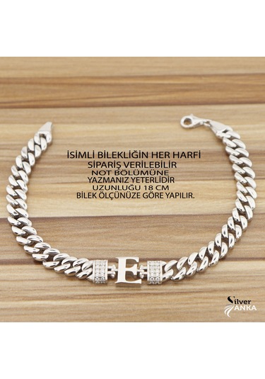 925 Ayar Gümüş E Harfi Gurmet Bileklik