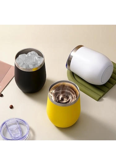 12oz 354ml Paslanmaz Çelik Yumurta Kabuğu Kupa Mini U-şekilli Çift Katmanlı Vakum Yalıtımlı Bardak Pembe