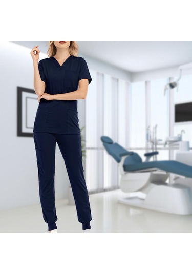 Dolıty Çok Cepli V Yaka İş Elbisesi Ile Nefes Xl-koyu-mavi