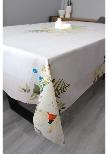 160x220 Dijital Baskı Leke Tutmaz Kumaş Masa Örtüsü Pembe - Ekru