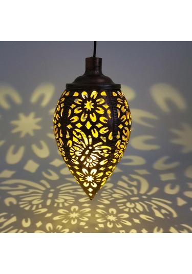 Dofolink Güneş Enerjili Bahçe Aydınlatması, Demir Çelik Kelebek Desenli Asılı Fener, Islak Taş Desenli Konik Lambader, Sıcak Beyaz Işık 8-10 Saat Süre Kahverengi