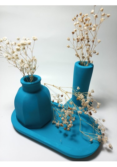 Tabaklı Dekoratif İkili Vazo Set Random Çok Renkli