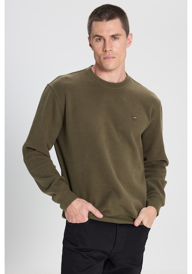 Wrangler Regular Fit Normal Kesim Bisiklet Yaka Haki Sweatshirt Haki