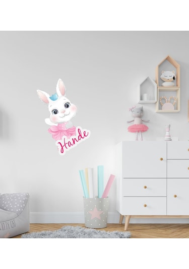 Kişiye Özel Tatlı Tavşan Tasarımlı Çocuk Odası Duvar Sticker-1