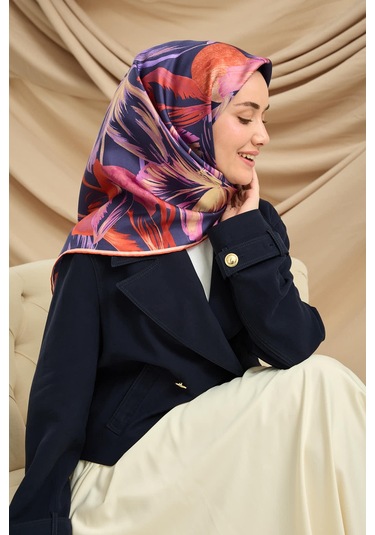 Silk Home Twill İpek Eşarp 11480-64 Morcivert, Pembe, Turuncu, Fildişi, Somon