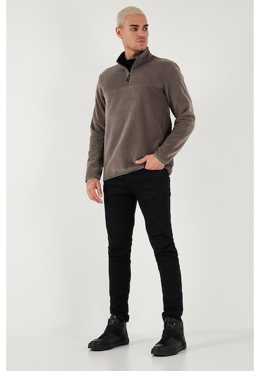 Buratti Regular Fit Anti-Pilling Tüylenme Yapmayan Dik Yaka Kalın Kışlık Şardonlu Erkek Polar 5896700 Antrasit