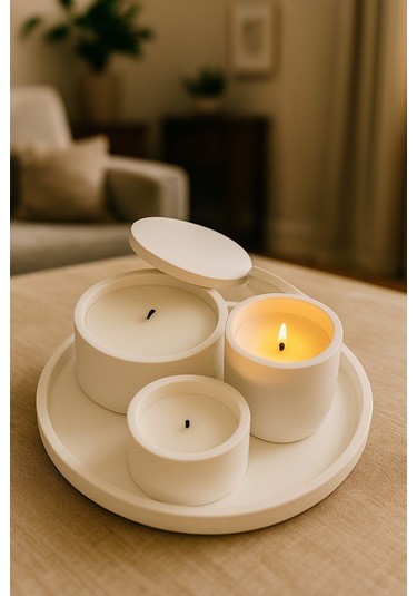 Dekoratif Set Mum Beyaz Set