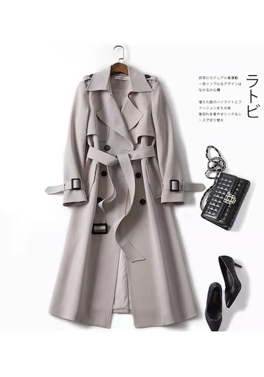 Uzun Moda İngiliz Tarzı Şık Tesettüre Uygun Dış Giyim Kadın Ceket Bej