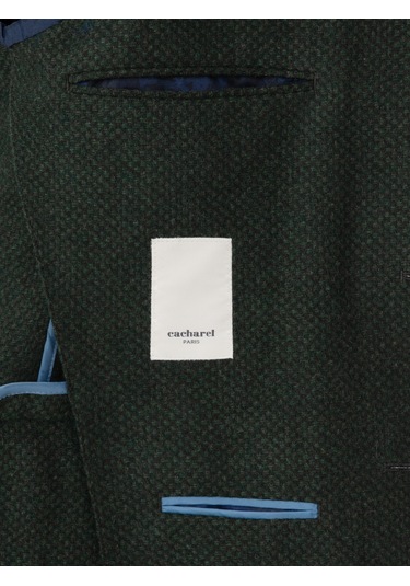 Cacharel Haki Slim Fit Yün Karışımlı Mikro Desenli Ceket Yesıl