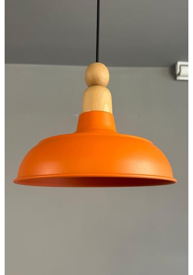 Doria Turuncu Tekli Kalın Ahşap Boncuk Başlık Avize Retro Sarkıt Showroom Salon Mutfak Avizeleri Turuncu