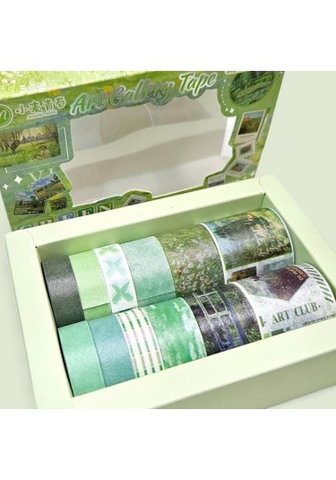 Art Vintage Washi Tape Bant Yapışkanlı Maskeleme Kağıdı Desenli Bant 12'li - Yeşil Claude Monet Tabloları 1