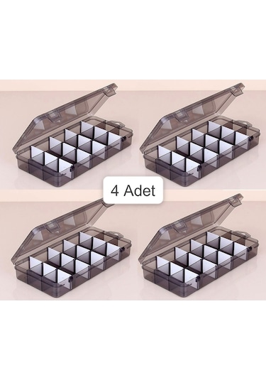 Bayev Füme 4 Adet 15 Bölmeli Kolye Yüzük Kapaklı Takı Kutusu Dikiş Kutusu Organizer Düzenleyici Kutu
