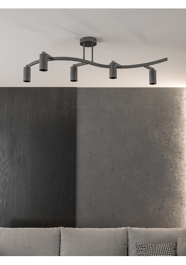 Solvia Vintage Siyah Uzun 5 Li Spot Avize Gu10 Duylu