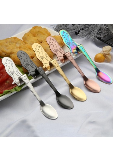 Altın Denizkızı Çay Kaşığı Paslanmaz Çelik Yaratıcı Çay Kahve Kaşığı