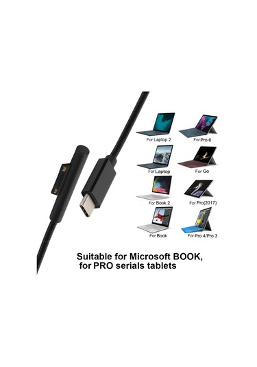 Hombey Surface Pro 3/4/5/6/book/book2/go İçin 15v 3a Pd Şarj Kablosu, 1.5m Uzunluk, Type-c Arayüz, 304 Paslanmaz Çelik, Hızlı Şarj Ve Veri Transferi