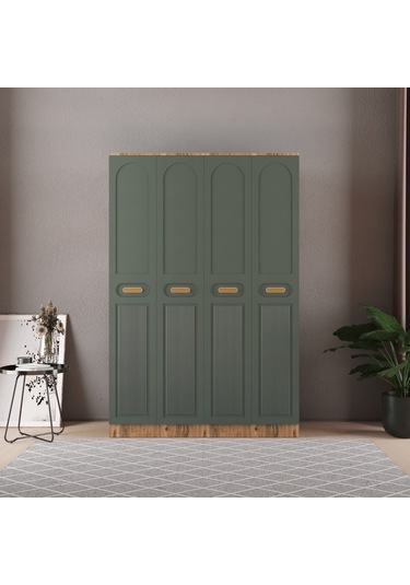 Pera 4 Kapaklı Eko Bazalı Gardırop - Mdf Kapak Yeşil