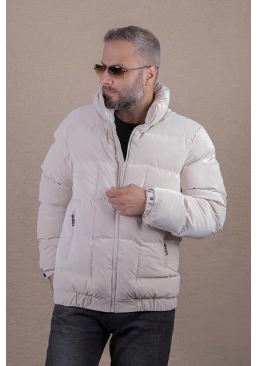 Ohepmoda Dik Yaka Nova Soft Kumaş Erkek Şişme Mont Bej