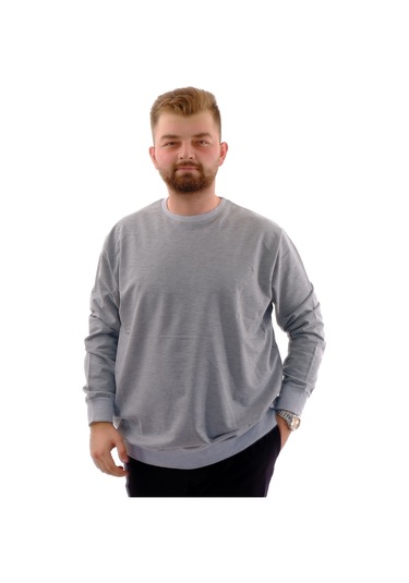 Mode Xl Büyük Beden Erkek Bisiklet Yaka Basic Sweatshirt U24174 Grimelanj Gri Melanj