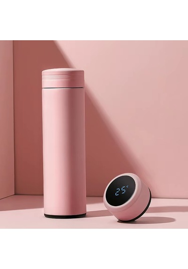 Led Sıcaklık Göstergeli Vakumlu Çelik Termos Bardak 500ml Mug Dijital Termos Pudra