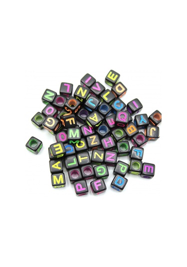 Harf Boncuk Akrilik Küp Renkli Siyah 6 Mm 250 Gr