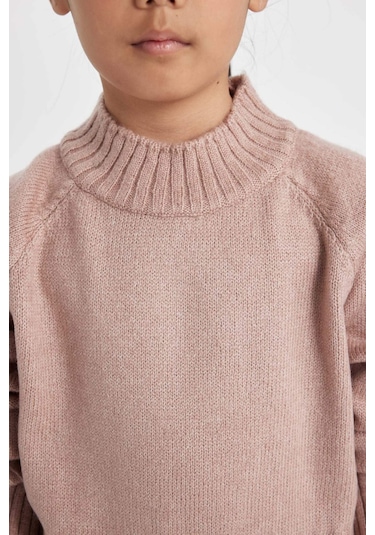 Defacto Kız Çocuk Bej Standart Fit Bisiklet Yaka Triko Kazak C9553A824AUBG384 Bej