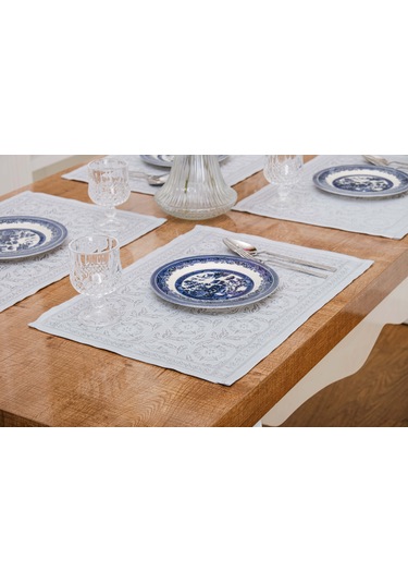 Finezza İris Jakar Polyester Kumaş Bej Amerikan Servis 33x46 cm Gri 4 Ad.-1389 Bej