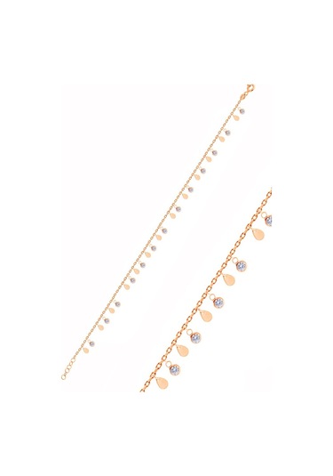 Sogutlusilver Gümüş Rose Zirkon Taşlı Damla Pullu Halhal Gümüş