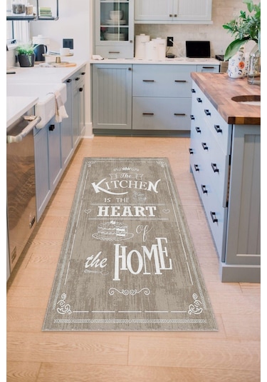 Decomia Home Dijital Baskılı Kaymaz Taban Yıkanabilir Kitchen Home Yazılı Kahverengi Mutfak Halısı DC-5017 Kahverengi